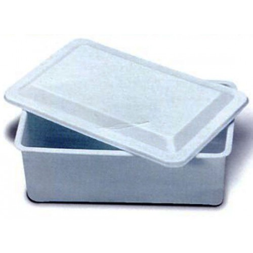 Vaschette per alimenti in plastica bianche piene (senza grata) e coperchi.  - Macellerie